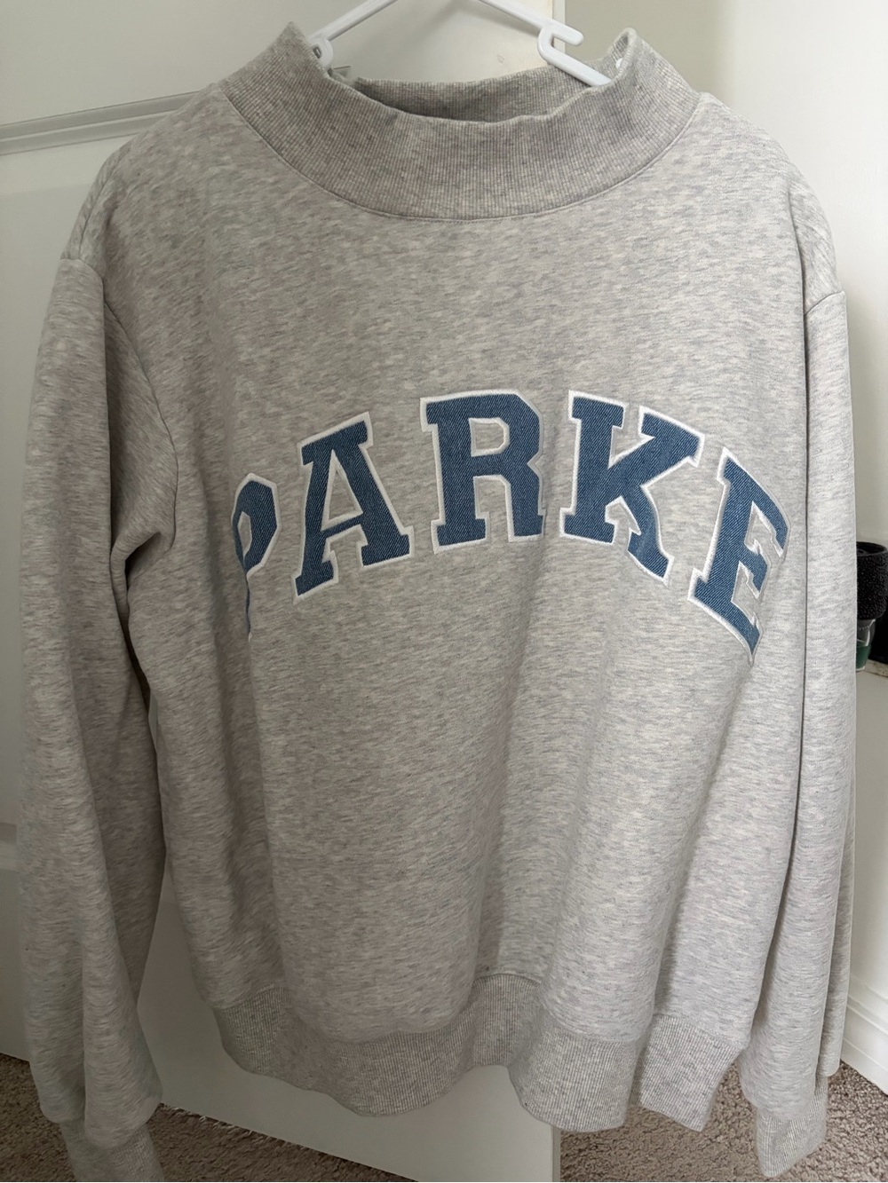 Parke Gray Crewneck Sweatshirt with Blue Lettering